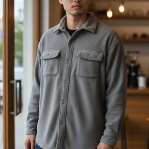 Mondetta Fleece Shacket Jacket Shirt Coat Snap Front Gray Unisex Size M